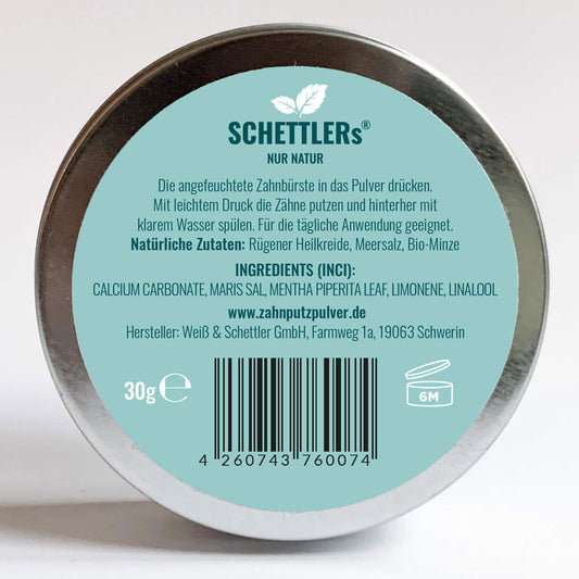 Zahnputzpulver aus Meersalz, Rügener Heilkreide und Minze - rein natürliches Zahnputzmittel zur Entfernung von Zahnstein und Karies - mit frischem Minzgeschmack