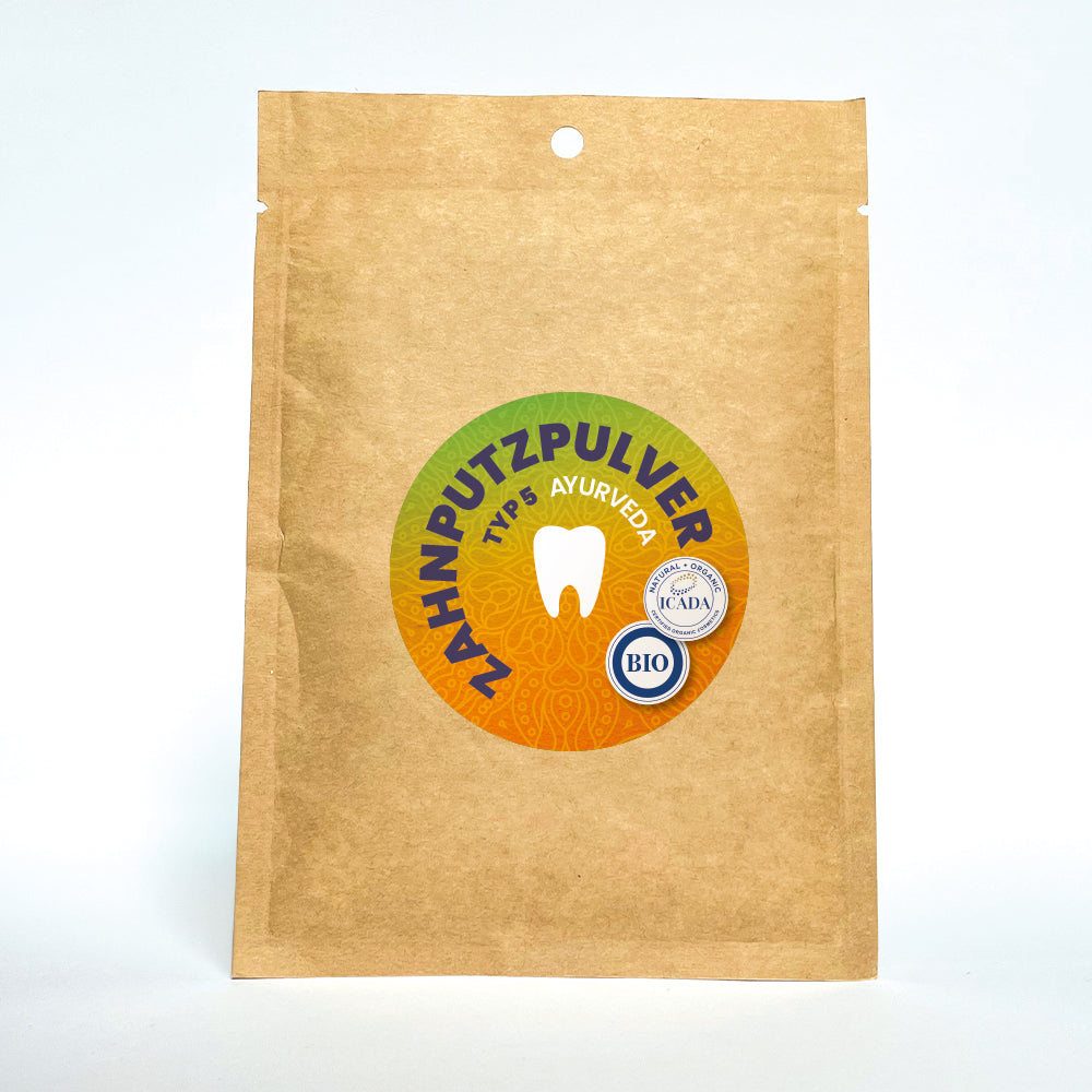 mildes ayurvedisches Zahnputzpulver aus Kreide, Kräutern und Gewürzen - salzfrei und wirksam mit Ashwagandha, Moringa, Süßholz und Kurkuma