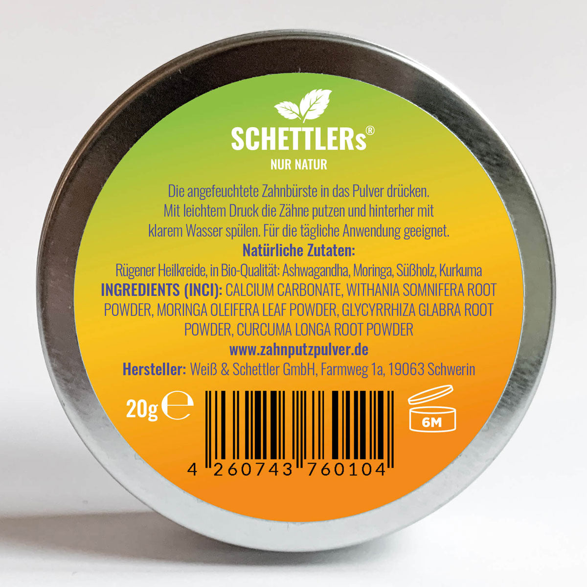 mildes ayurvedisches Zahnputzpulver aus Kreide, Kräutern und Gewürzen - salzfrei und wirksam mit Ashwagandha, Moringa, Süßholz und Kurkuma