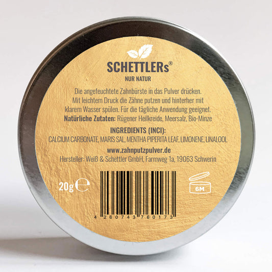 mildes Zahnputzpulver aus Meersalz, Rügener Heilkreide und Minze - rein natürliches Zahnputzmittel zur Entfernung von Zahnstein und Karies - mit frischem Minzgeschmack