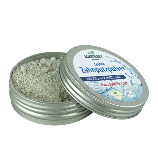 SCHETTLERs Zahnputzpulver mit Zeolith, Agave, Zitrone, Zitronenmyrte, Minze, Meersalz und Kardamom - wie sieht das Pulver aus