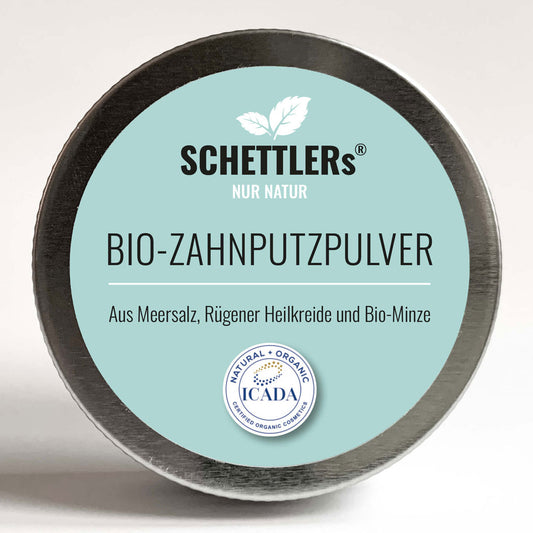 SCHETTLERs Bio-Zahnputzpulver | versandkostenfrei - Das Original | 30g-Schraubdeckeldose aus Weißblech