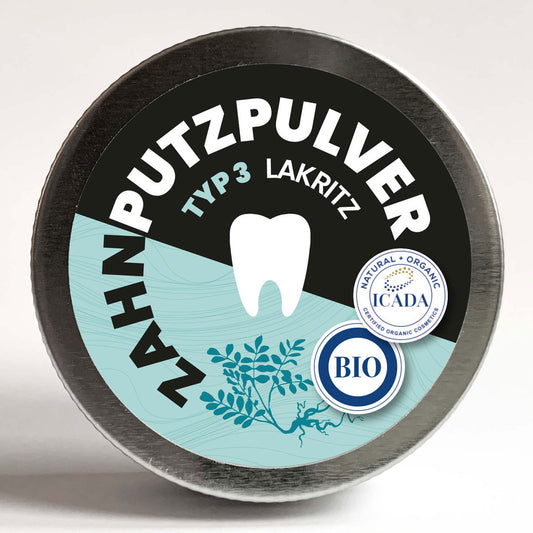 SCHETTLERs Bio-Zahnputzpulver - Pulver Typ 3 | natürliche Zahnpflege | 25g-Schraubdeckeldose aus Weißblech
