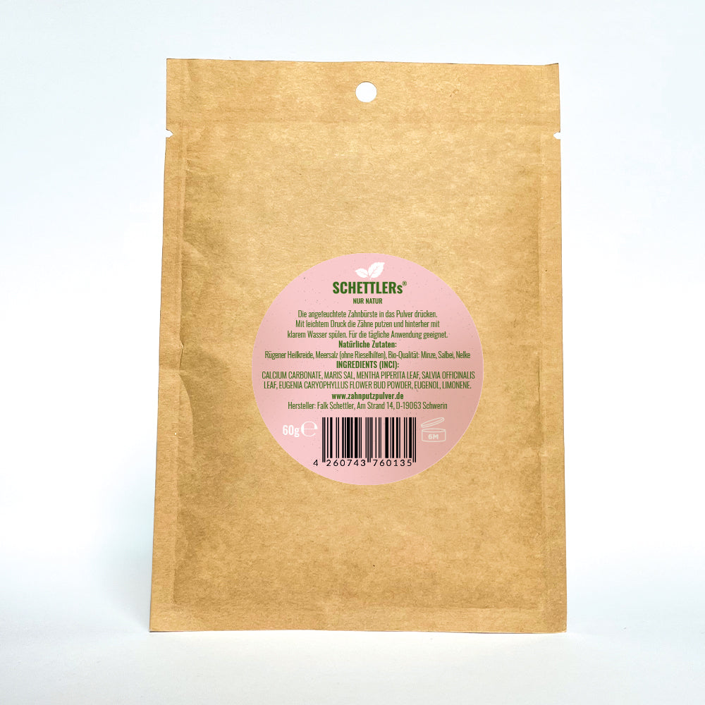 SCHETTLERs Organic Tooth Powder - Type 2 | natural dental care | refill bag made of kraft paper