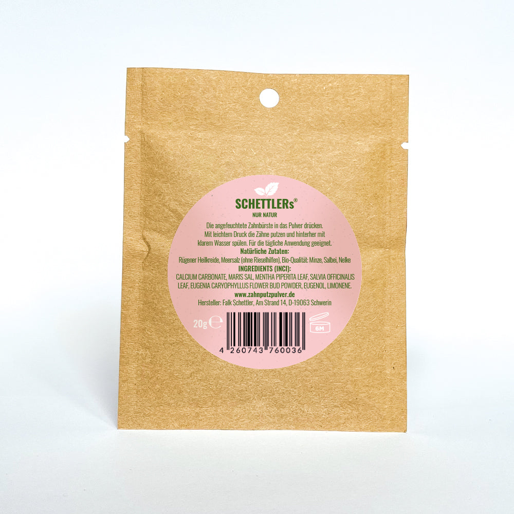 SCHETTLERs Organic Tooth Powder - Type 2 | natural dental care | refill bag made of kraft paper