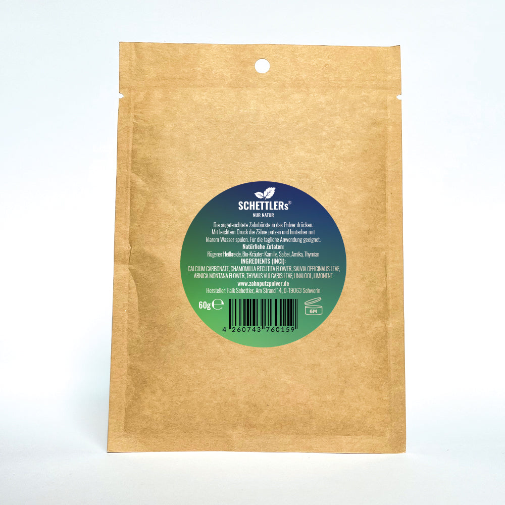 SCHETTLERs Organic Tooth Powder - Type 4 | Natural Dental Care - Salt-Free | Refill Pouch Made of Kraft Paper