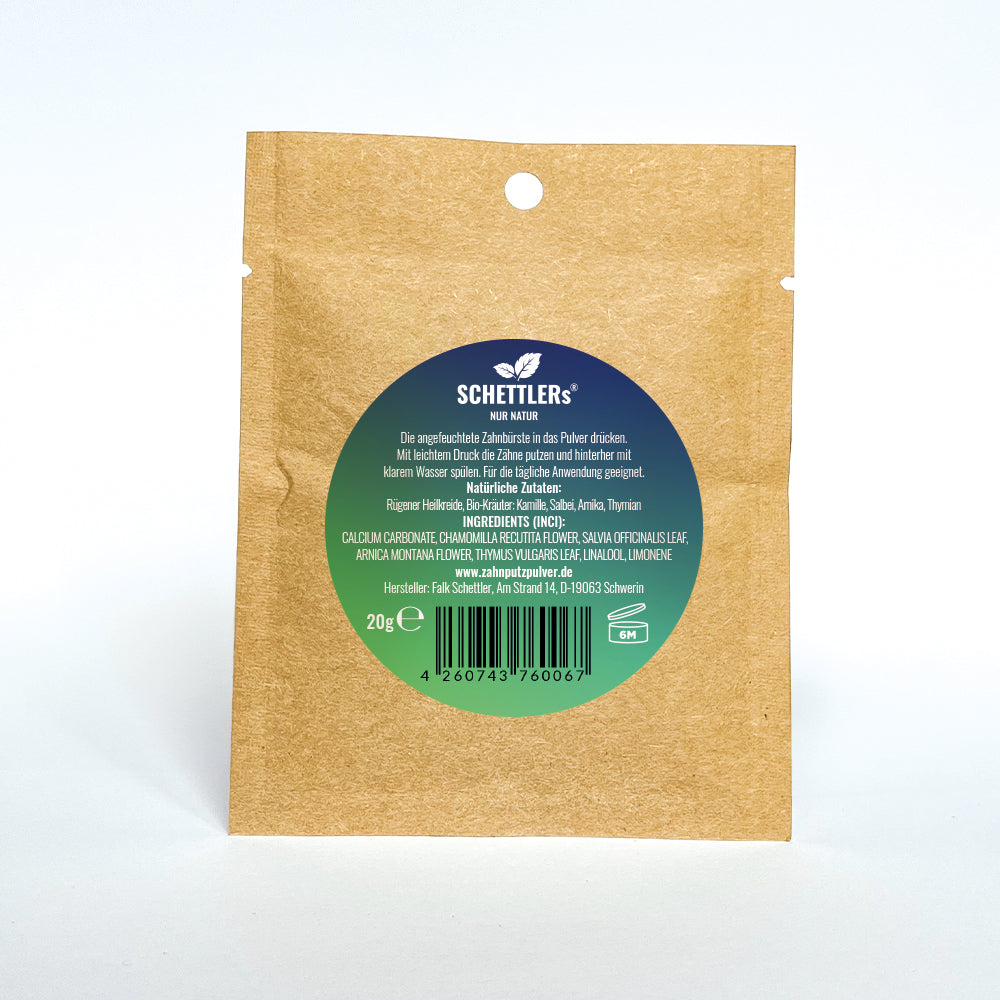 SCHETTLERs Organic Tooth Powder - Type 4 | Natural Dental Care - Salt-Free | Refill Pouch Made of Kraft Paper