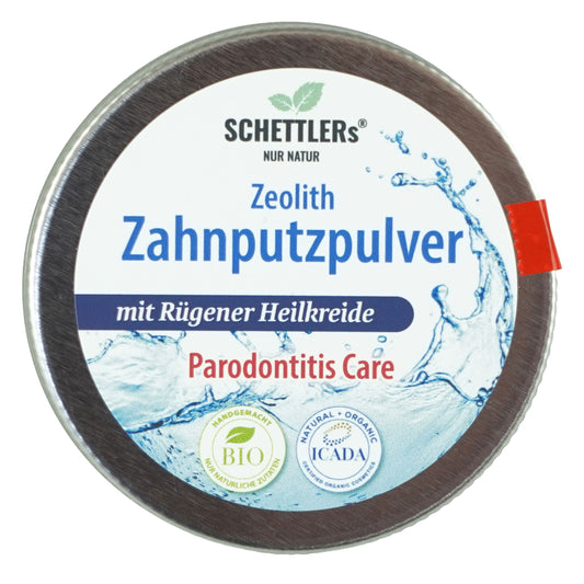 SCHETTLERs Zahnputzpulver mit Zeolith, Agave, Zitrone, Zitronenmyrte, Minze, Meersalz und Kardamom - Dose