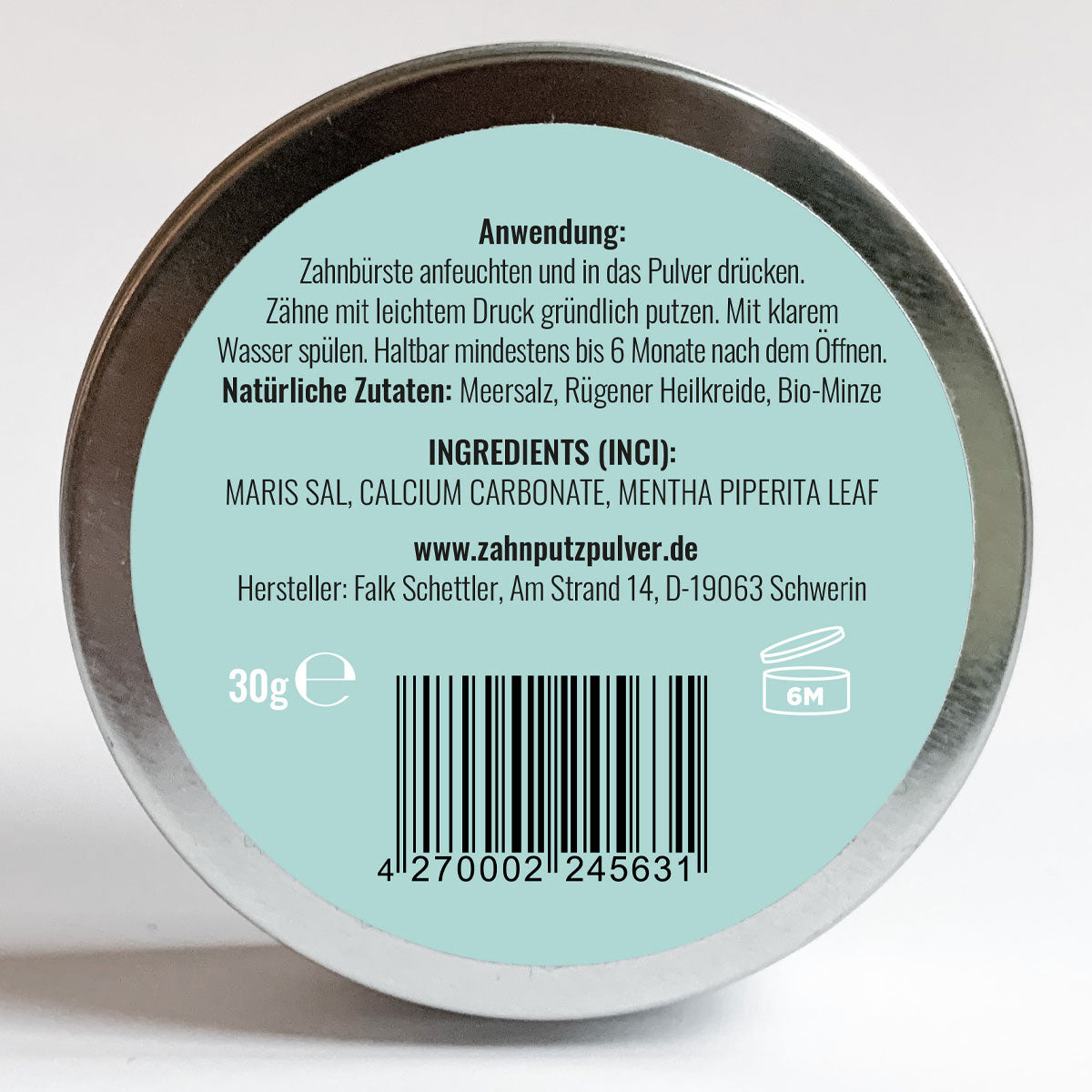 SCHETTLERs Bio-Zahnputzpulver | versandkostenfrei - Das Original | 30g-Schraubdeckeldose aus Weißblech